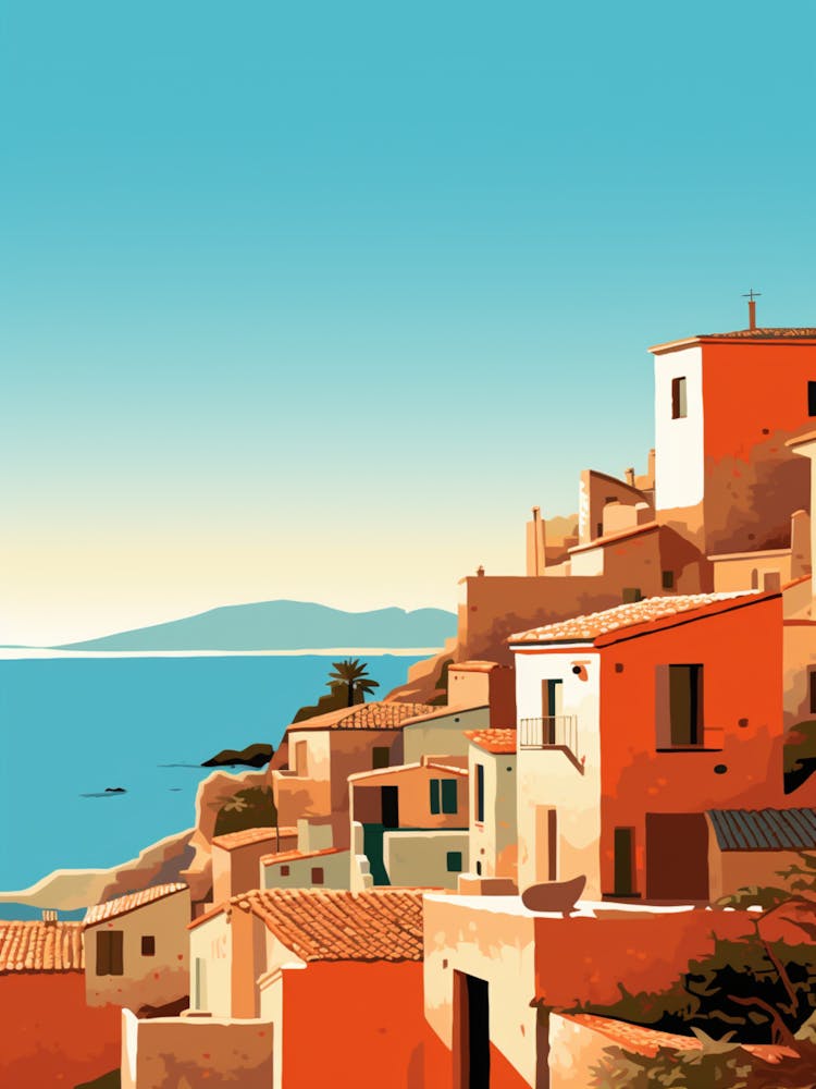Spiaggia Di Tuerredda Sardinia Italy Mediterranean Style Illustration 2
