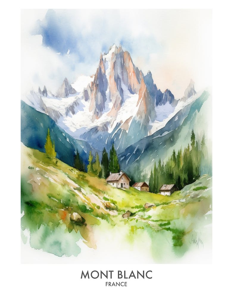 Mont Blanc France Watercolour Travel Poster 1