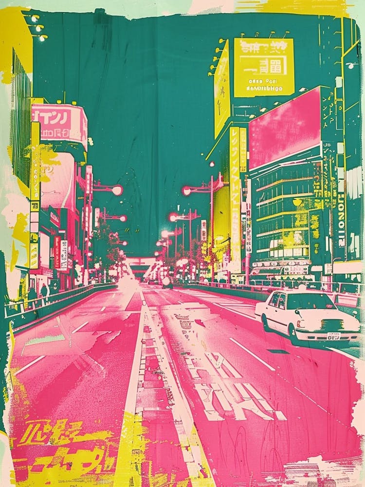 Tokyo Night Scene Pink Silkscreen 3