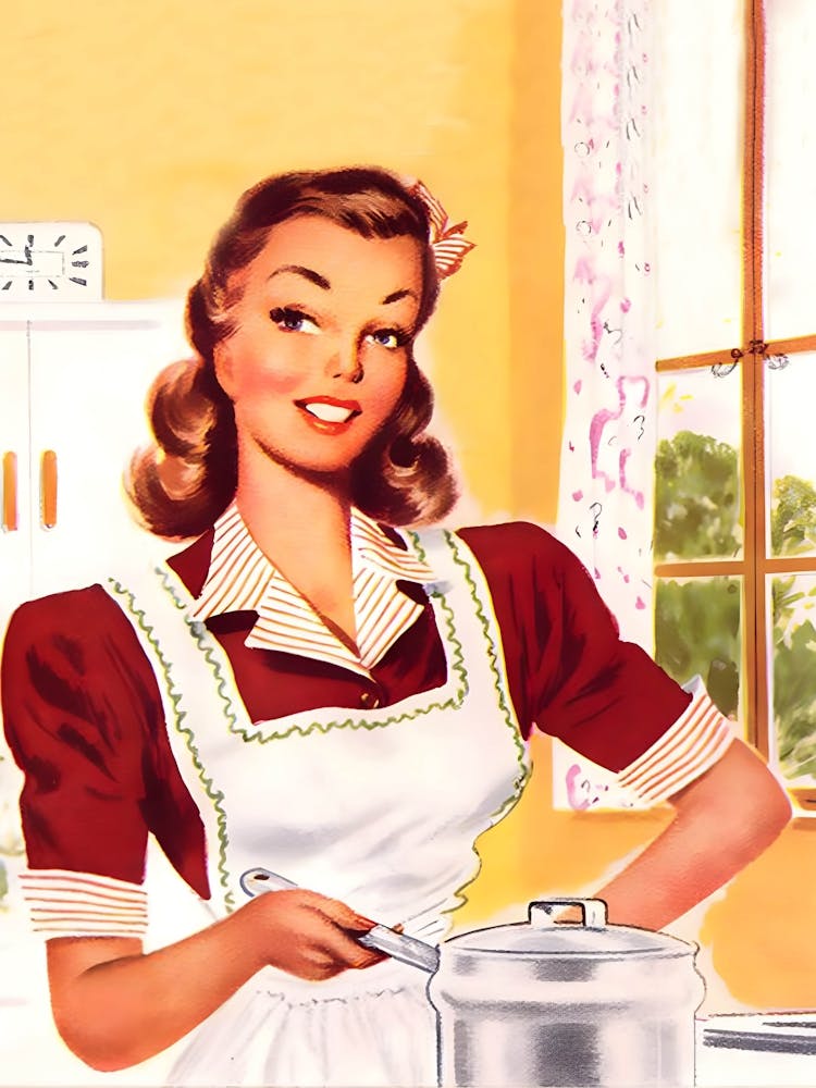Housewife In A Kitchen, Vintage Poster, Baby Boomers Era