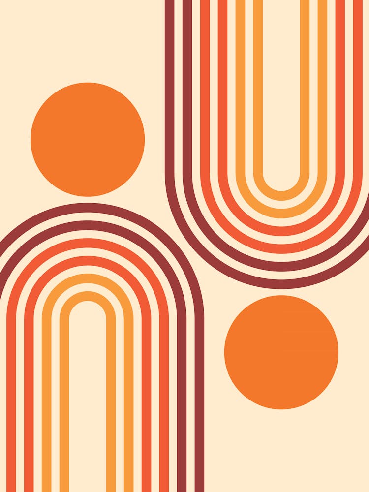 Mid Century Modern Geometric Rainbow And Sun Abstract A4 In Retro Vibes 01