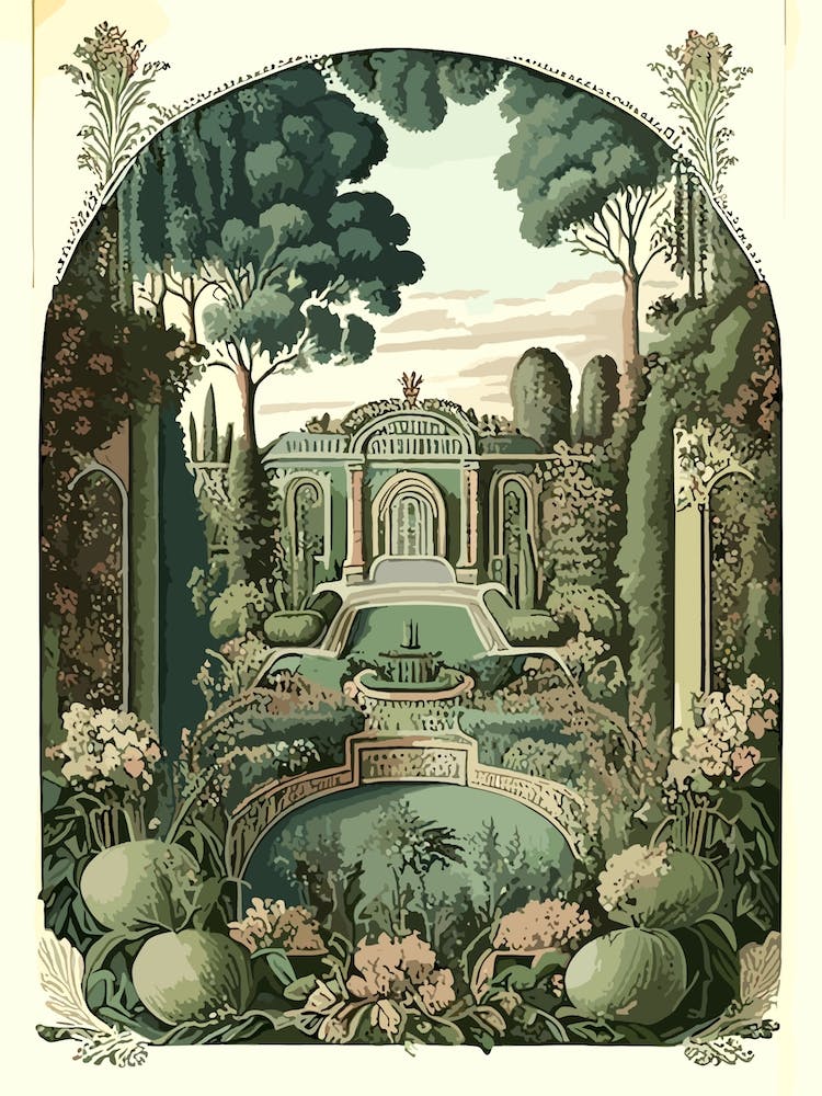 Gardens Of The Royal Palace Of Caserta 1, Italy Vintage Botanical