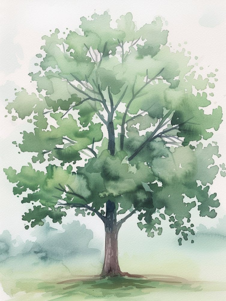 Pecan Tree Atmospheric Watercolour Painting 1
