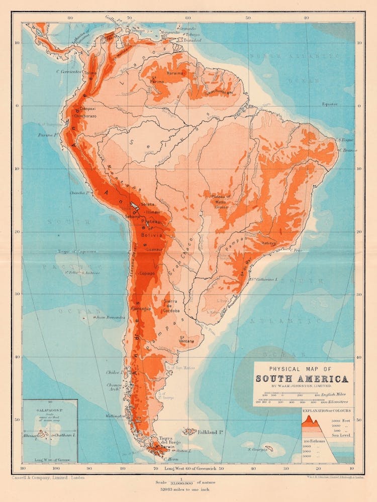 Map Of South America — retro map, vintage map print