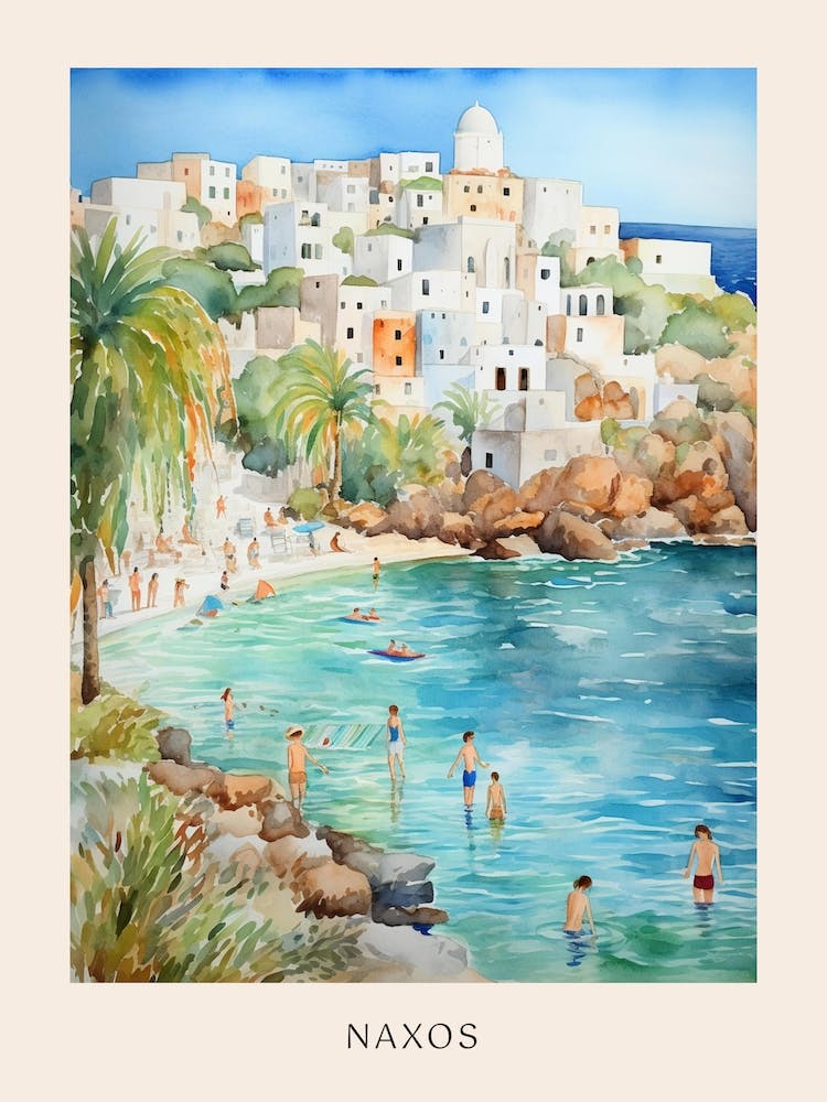 Nager À Naxos Grèce 5 Affiche Aquarelle