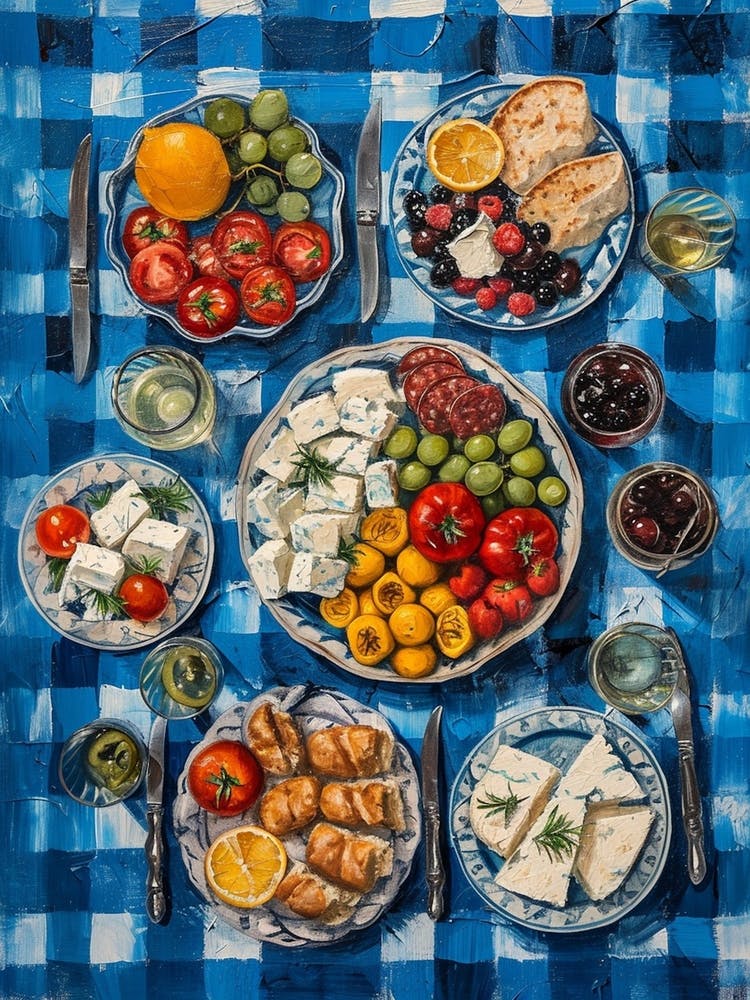 Mezze Platter Checkered Blue Painting