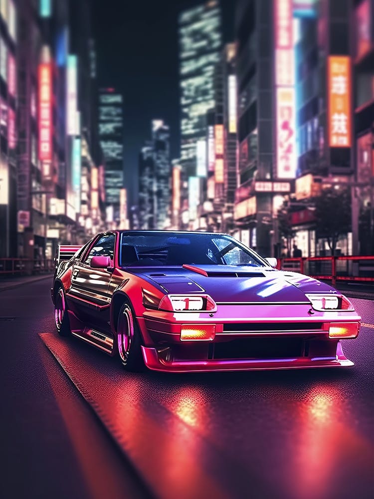 Retrowave classic sports car in Tokyo city [synthwave/vaporwave/cyberpunk] — aesthetic poster, retrowave poster, vaporwave poster, neon poster, 80s