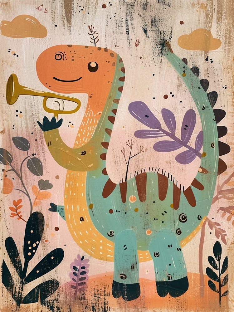 Dinosaur Playing The Trumpet Painting 1