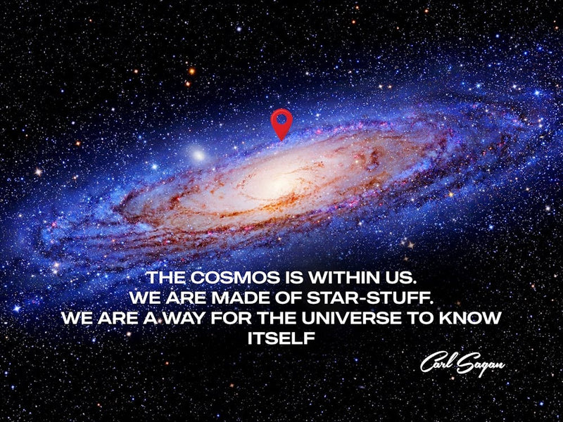 You are here map, Milky Way galaxy, Carl Sagan quote / Originally — Messier 31 (M31), The Andromeda Galaxy by Hubble space telescope — space poster, science poster