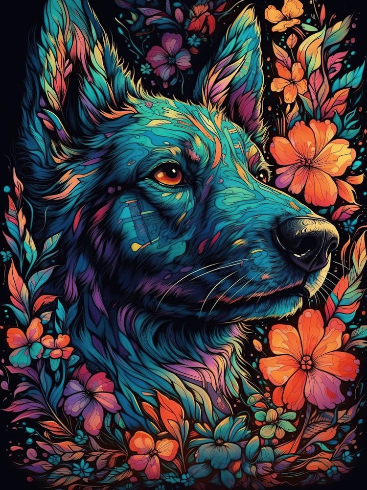 Wolf With Flowers 1