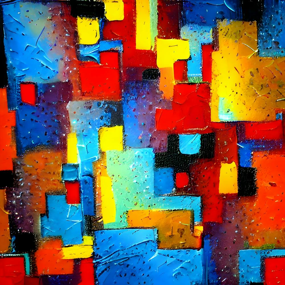 Blue and Red Square Abstract Painting