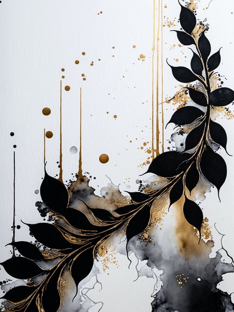 Black And Gold Leaves Abstract