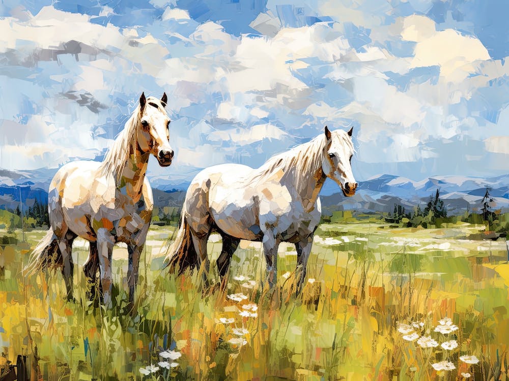 Horses Painting In Big Sky Montana, Usa, Landscape 2