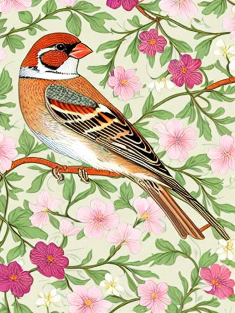 House Sparrow William Morris Style Bird