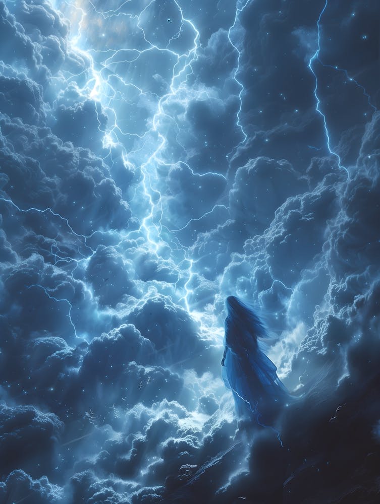 Woman In The Clouds, Bichromatic, Surrealism, Impressionism