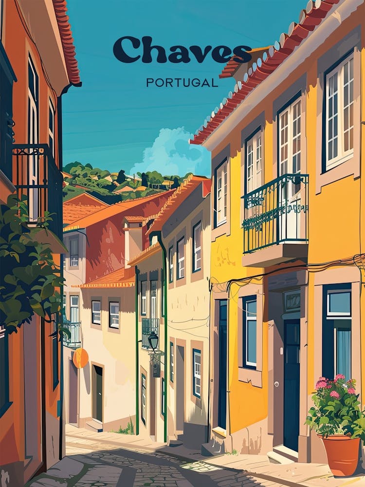 Chaves Portugal Street Travel Art Illustration