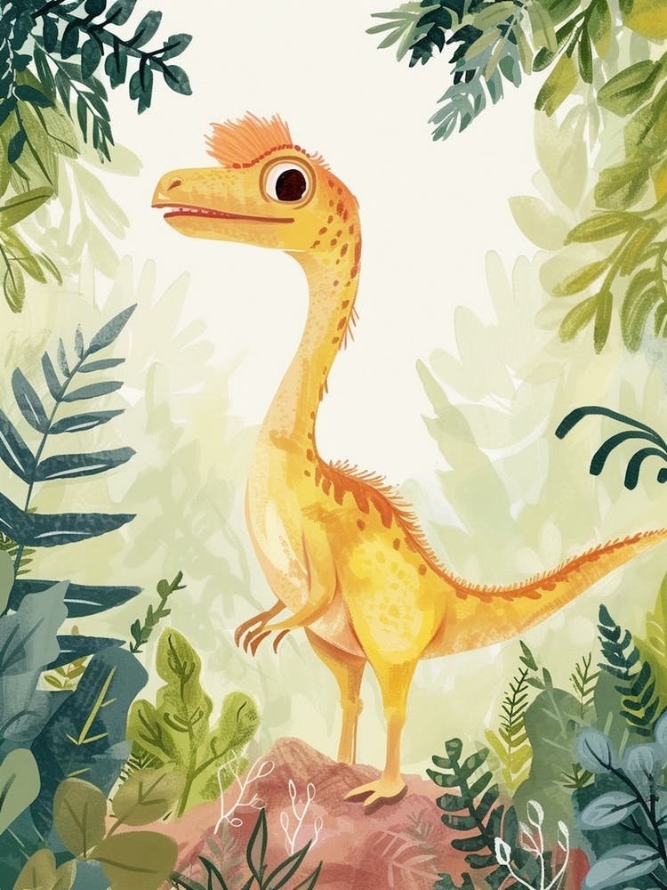 Archaeopteryx Dinosaur Watercolour Plant Illustration