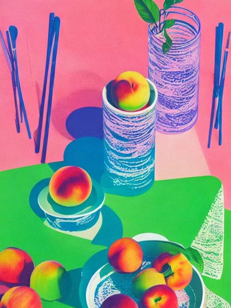 Nectarine Risograph Retro Poster Fruit