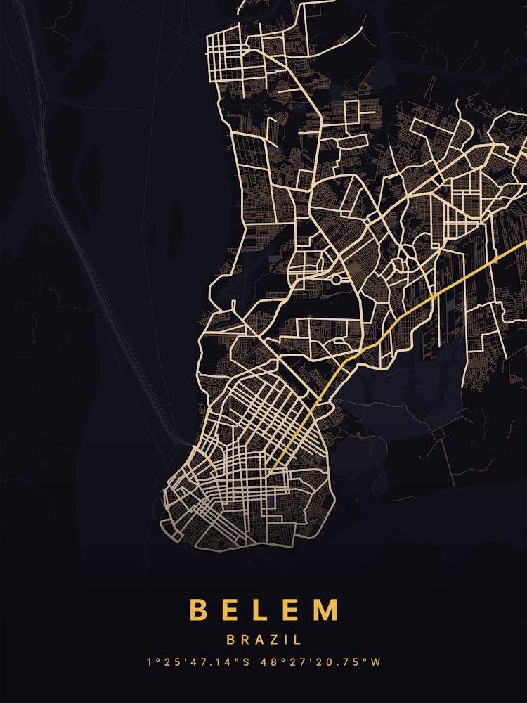 Belem Brazil Black And Gold Map