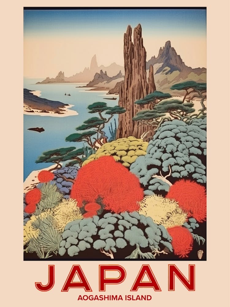 Aogashima Island, Visit Japan Vintage Travel Art 2