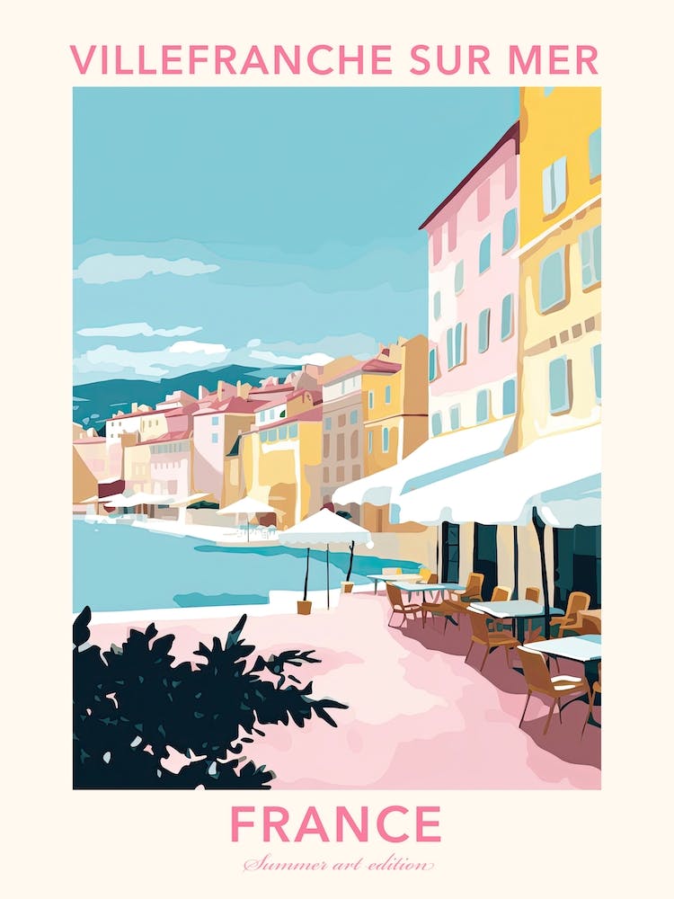 Villefranche Sur Mer, France, Flat Pastels Tones Illustration 2 Poster