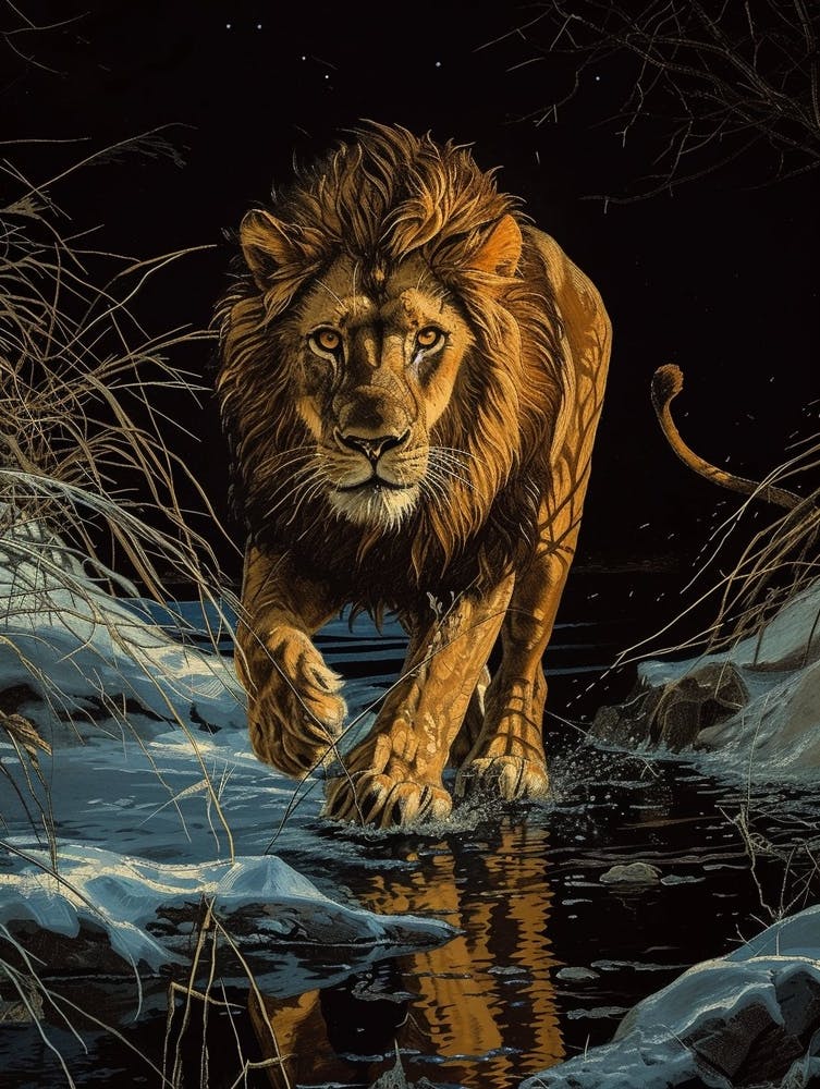 Barbary Lion Relief Illustration Night 3