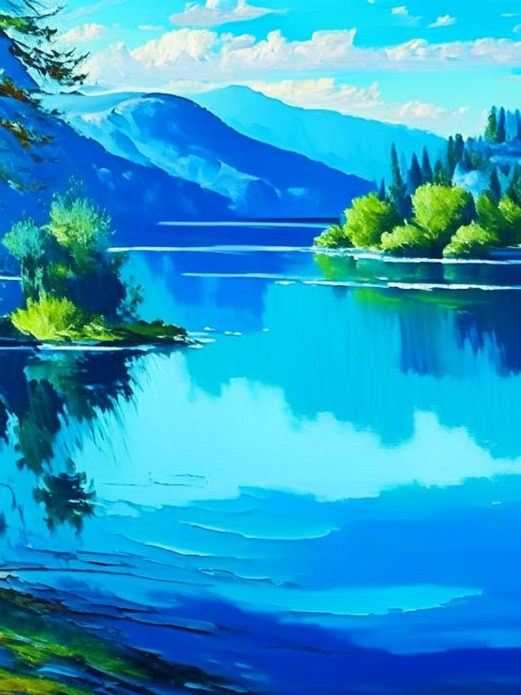 Crystal Clear Blue Lake Landscapes Waterscape Impressionism 1
