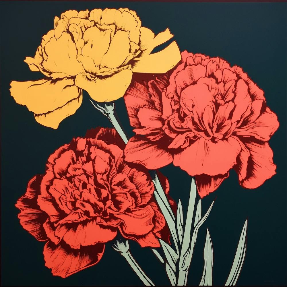 Carnation Dianthus 7 Pop Art Illustration Square