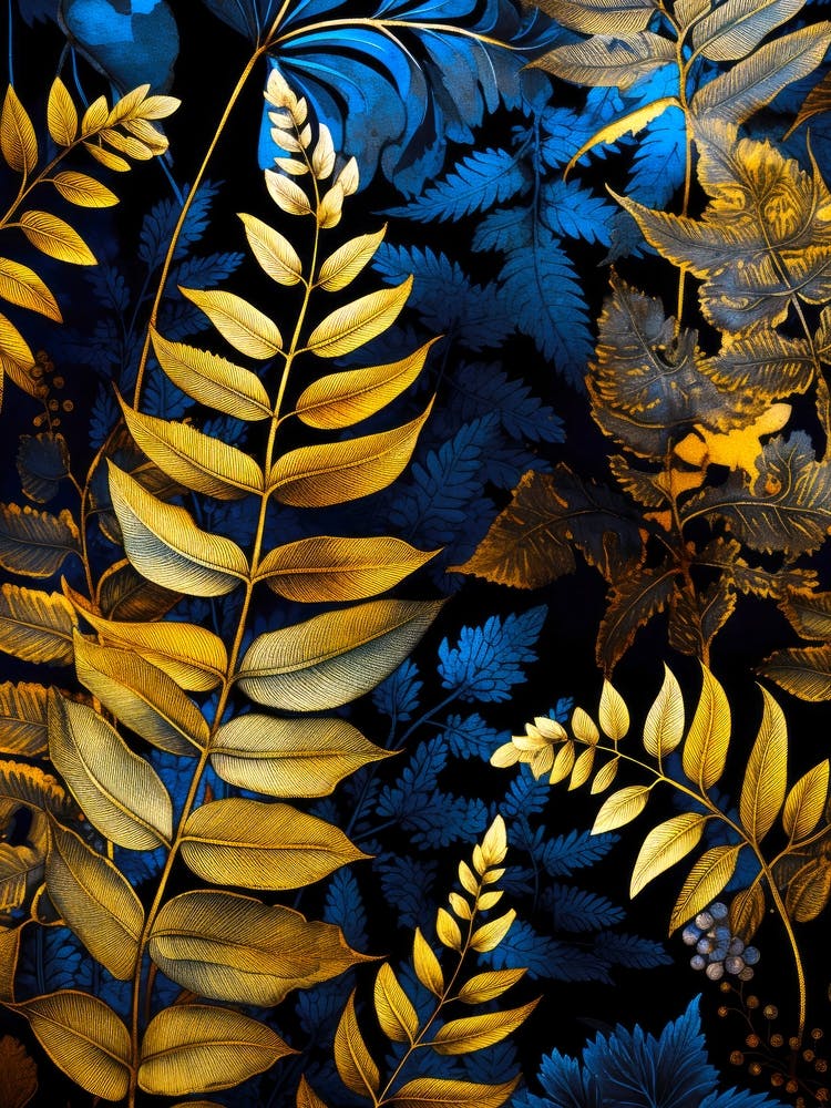 Golden Leaves On A Black Background nature