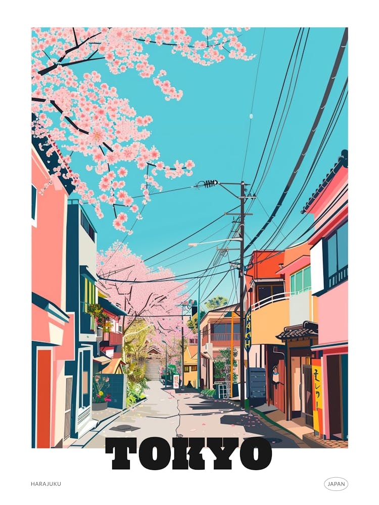 Harajuku Tokyo - Affiche Illustration Colorée