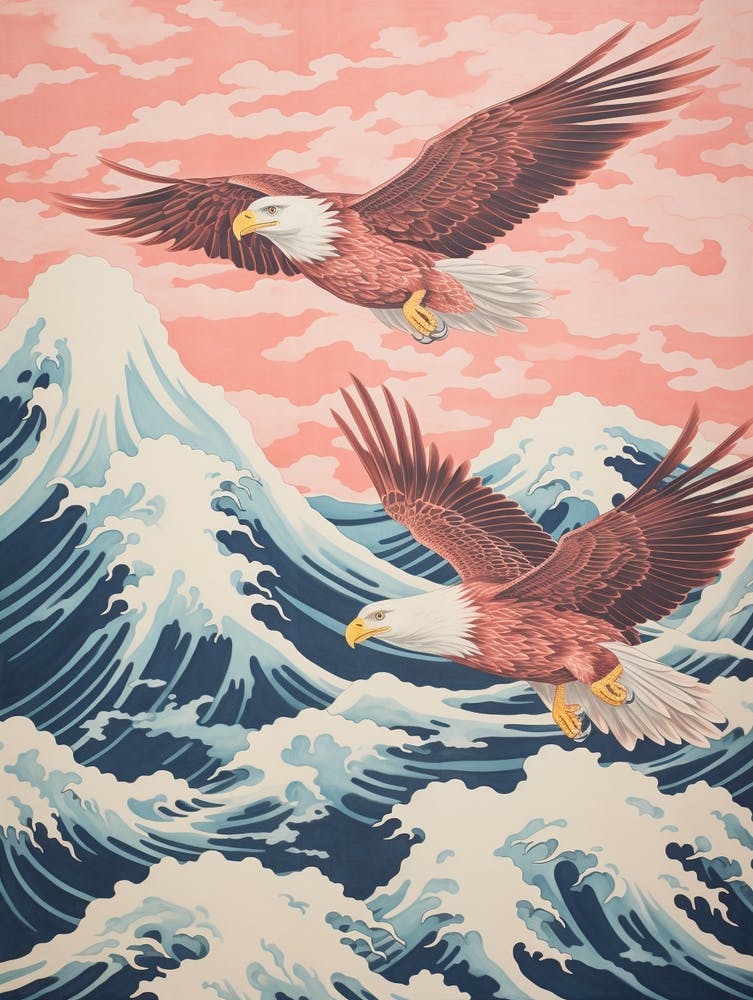 Vintage Japanese Inspired Bird Print Bald Eagle 3