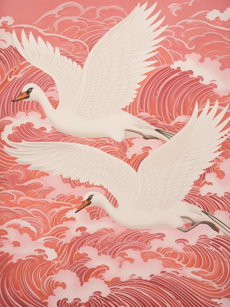 Vintage Japanese Inspired Bird Print Swan 1