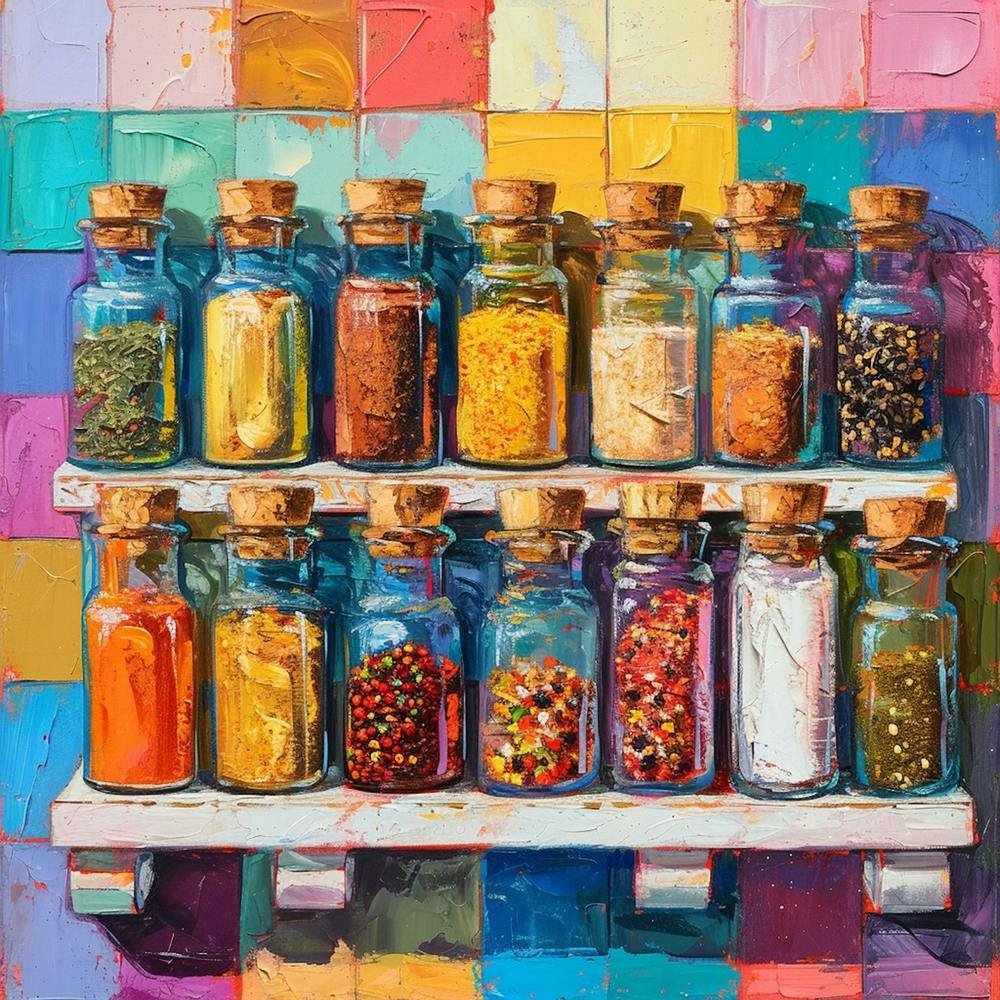 Spices On A Shelf Pastel Checkerboard 1