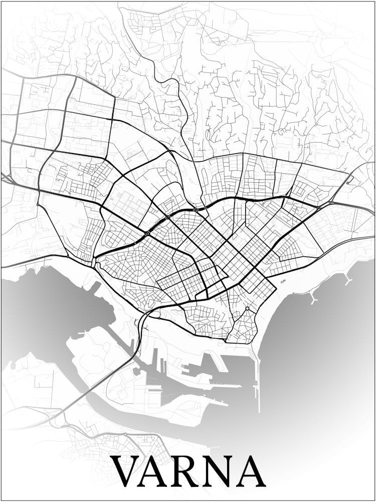 Varna, Bulgaria, City Map, Black And White Fade Design
