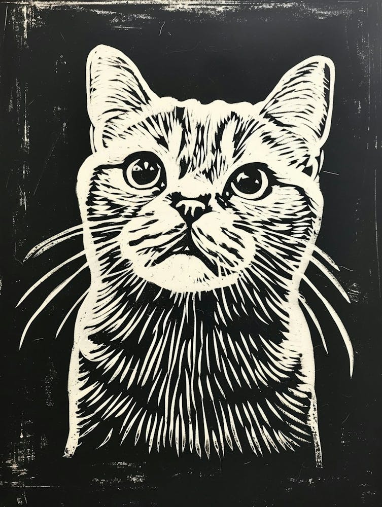 Scottish Fold Cat Linocut Blockprint 4