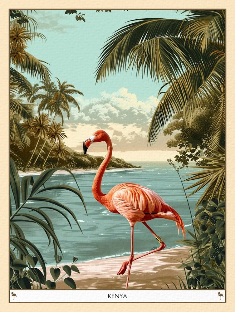Greater Flamingo Kenya Tropical Illustration 4 Poster