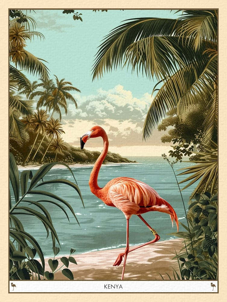 Greater Flamingo Kenya Tropical Illustration 4 Poster
