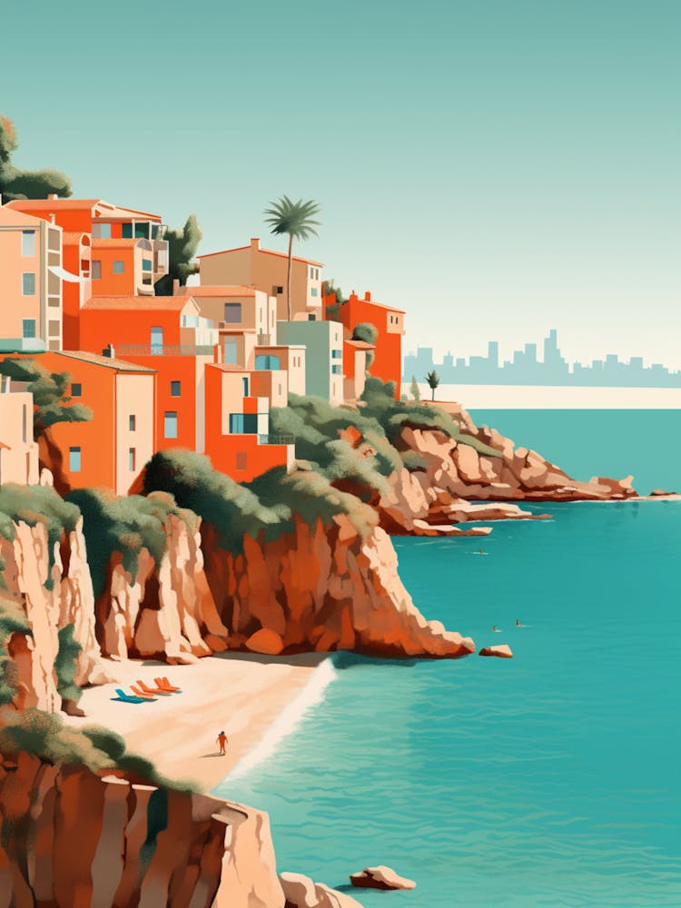 Spiaggia Del Principe Sardinia Italy Mediterranean Style Illustration 2