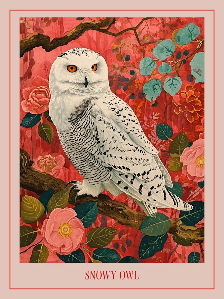 Floral Animal Painting Snowy Owl 3 Poster