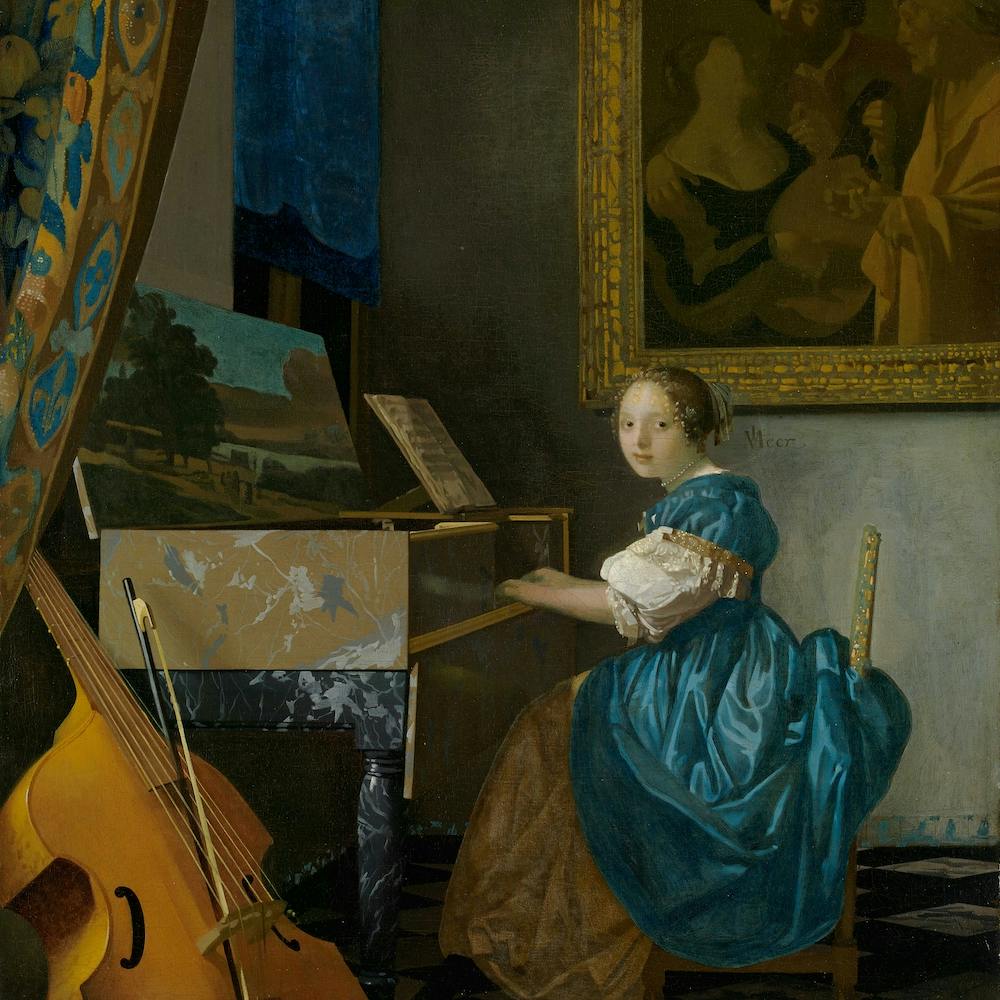 A Young Woman Seated At A Virginal, Johannes Vermeer Square