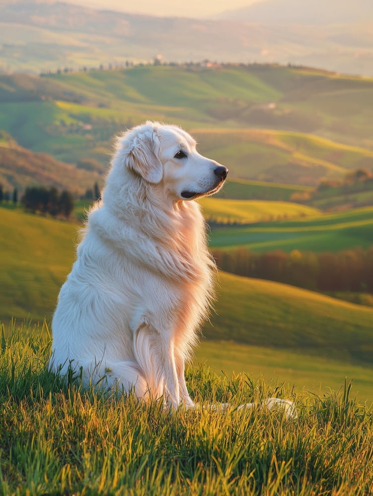 Golden Retriever In Tuscany. Generated AI.