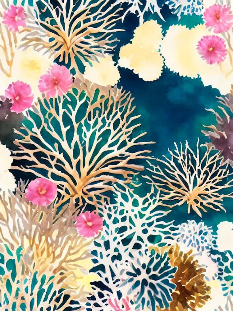 Acropora Digitifera 2 Vintage Graphic Watercolour