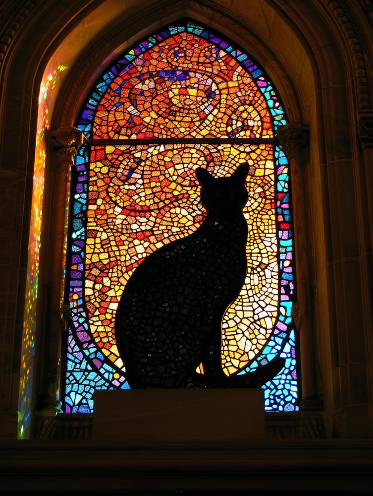 Katze im Buntglasfenster 18