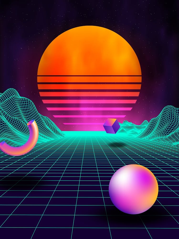 Neon retrowave sunrise #2 [synthwave/vaporwave/cyberpunk] — aesthetic retrowave neon poster