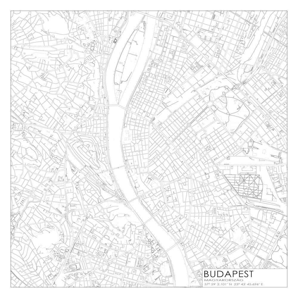 Budapest, Magyarország, (Budapest, Hungary) City Map Black On White Blueprint Design