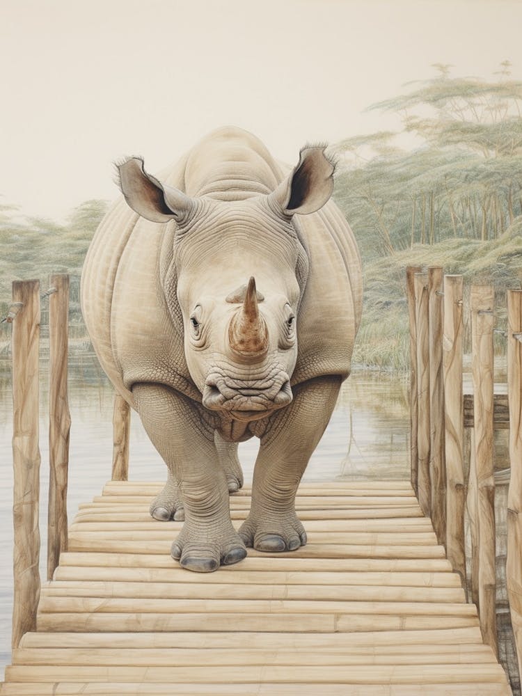 Rhino Walking Across A Wooden Bridge Illustration 2