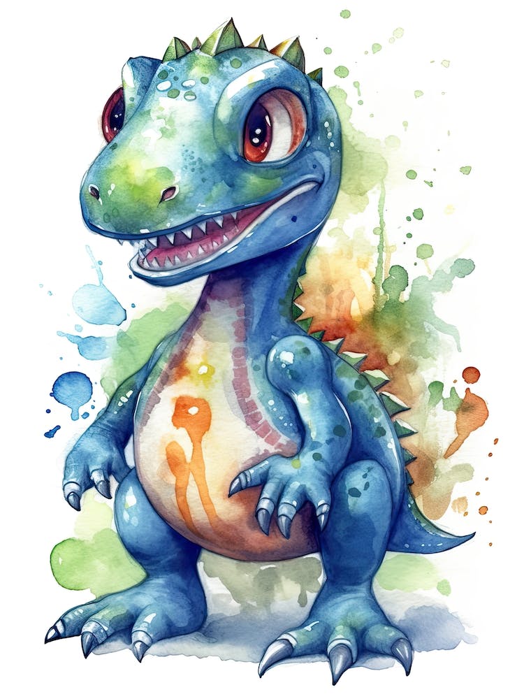 Heterodontosaurus Cute Dinosaur Watercolour 2