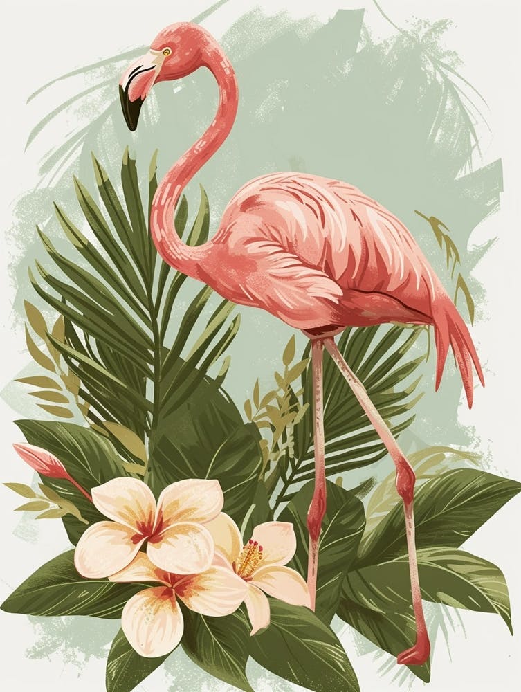 Jamess Flamingo And Plumeria Minimalist Illustration 3