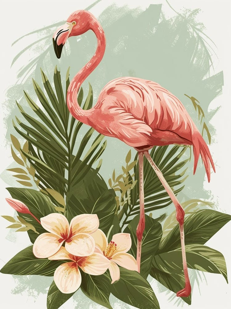 Jamess Flamingo And Plumeria Minimalist Illustration 3