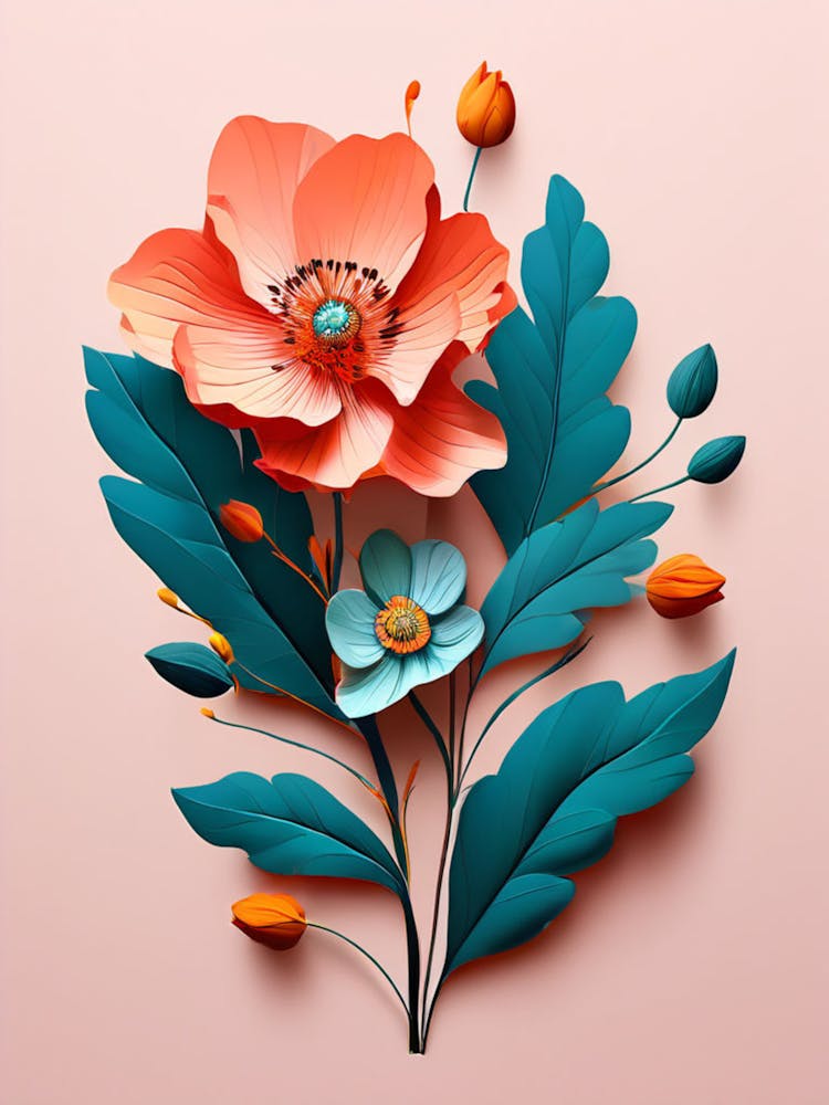 Paper Flowers On A Pink Background